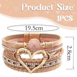 Mezrkuwr Shiny Heart Leather Wrap Bracelets, Stackable Boho Cuff Bracelets, Trendy Resin Stone Rhinestone Bracelets for Women, Gifts for Women, Jewelry, gold