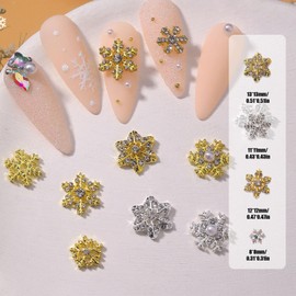 Snowflake Nail Charms, 60 Pcs Gold Silver Nail Jewels for Acrylic Nails,3D Alloy Christmas Nail Decorations for Women Girls DIY Craft Making Nail Design Supplies
