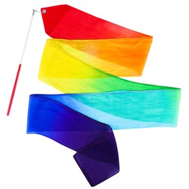 Mr Rex 100% Silk Rainbow Gymnastics Band Dance Band with Rod for Children Girls Gymnastics Dance Ribbon Wands (Pack of 1)