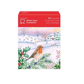 30 Assorted British Heart Foundation Christmas Cards – Beautiful Charity Cards, White