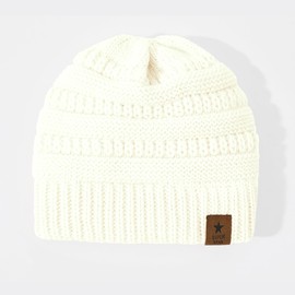 American Trends Baby Beanie Toddler Winter Hat Kint Warm Cap for Kids Double Layer Hats Infant Girls Boys 1-5 Years White M