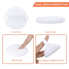 6Pcs Pure Cotton Round Powder Puff, 3.15in,Soft Makeup Puff with Strap for Loose Face Powder, Setting powder, Body powder, Loose Powder, Other powders (White)