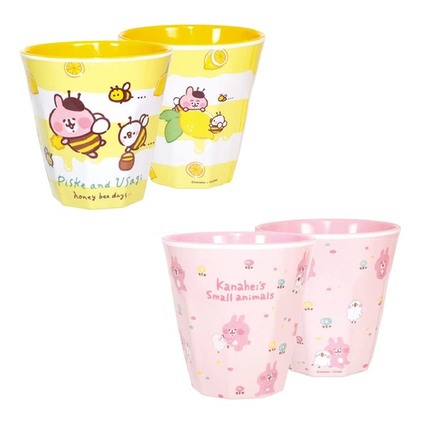 Canahei Small Animals Piske & Rabbit Melamine Cup Set of 2 Patterns / Bee & Rabbit & Piske (Allover Pink)