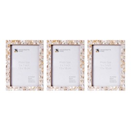 Handicrafts Home 5x7 Picture Frames Set of 3, Made Mother of Pearl, Covered by Plexiglass Display 5x7 Pictures, for Table Top Display and Wall Mounting Photo Frame, White