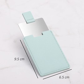 mollensiuer 1 Piece Square Stainless Steel Handheld Compact Pocket Mirror with PU Leather Case Travel Tiny Wallet Mirror Plate for Makeup (Lake Blue)