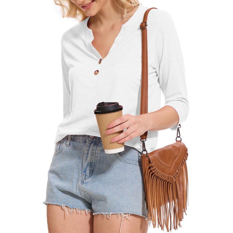 Dimur Womens Tops 3/4 Sleeve Summer V Neck Button Down