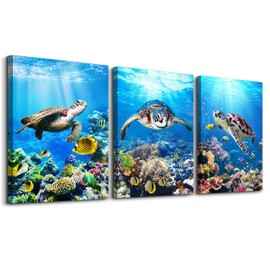 MHARTK66 Canvas Wall Decorations for Bedroom Modern Wall Art for Living Room Sea Turtle Wall Paintings Ocean Pictures Office Bathroom Wall Decor Ready To Hang Home Walls Decor 3 piece Large Artwork
