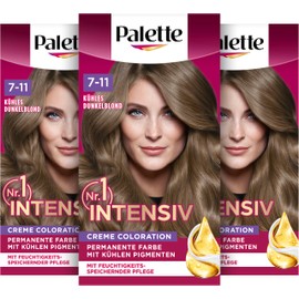 Palette Intensive Cream Colouration 7-11 Cool Dark Blonde (3 x 115 ml), Permanent Hair Colour for Brilliant, Long-Lasting Colour Brilliance & 100% Grey Coverage