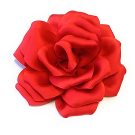 Large Rose Fascinator Corsage Hair Clip and Brooch Pin, Satin Flower, Multi-Colour Options (Red)