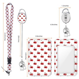 Cute Cherry ID Badge Holder Badge Reel Lanyards for ID Badges Keychain Vertical Protector Retractable Carabiner Clips Heavy Duty Key Lanyard for Women Designer Doctor Office Accessories