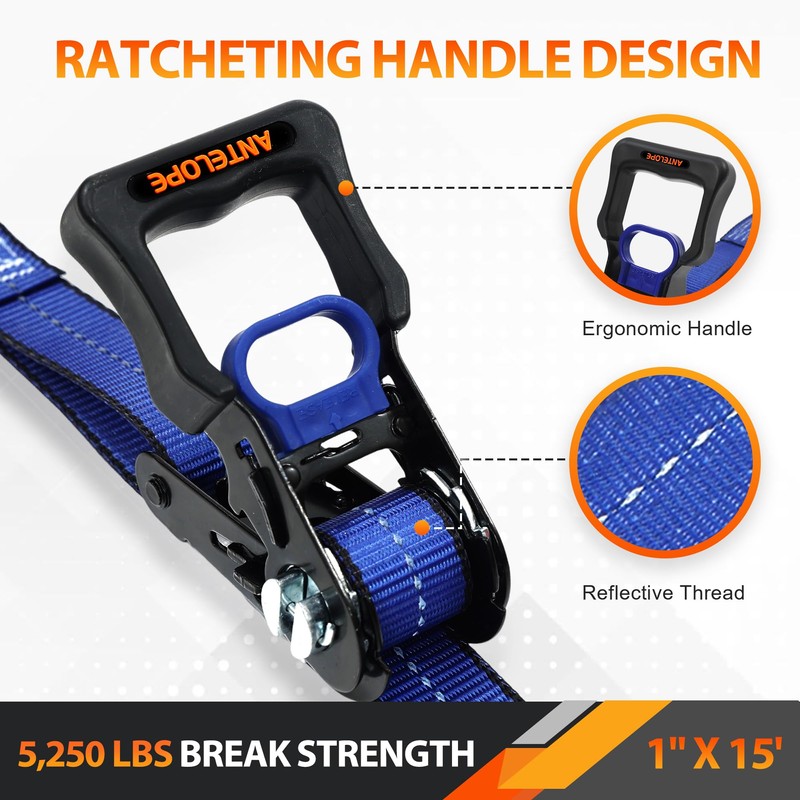 2 Packs Heavy Duty Ratchet Tie Down Straps - 5,250lb