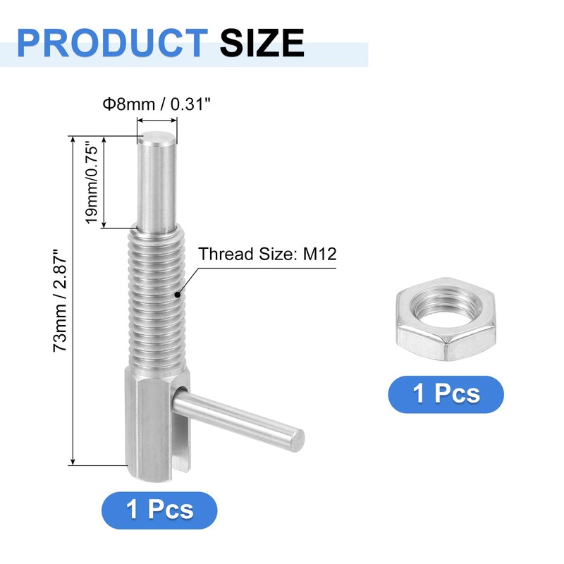 uxcell Retractable Indexing Plunger Pin, M12 l Spring Plunger Stainless