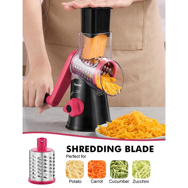 Geedel Rotary Cheese Grater, Kitchen Mandoline Vegetable Slicer with 3