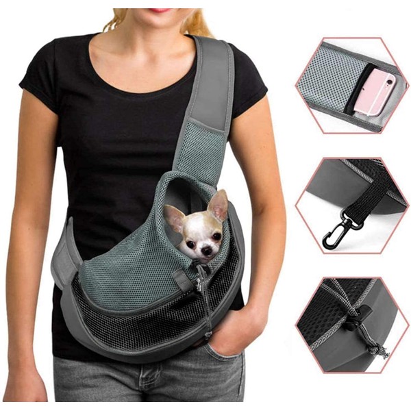 Adjustable Shoulder Bag for Cats Puppies Small Animals Travel Bag with Breathable Mesh Pouch Dog Bag for Outdoor Market