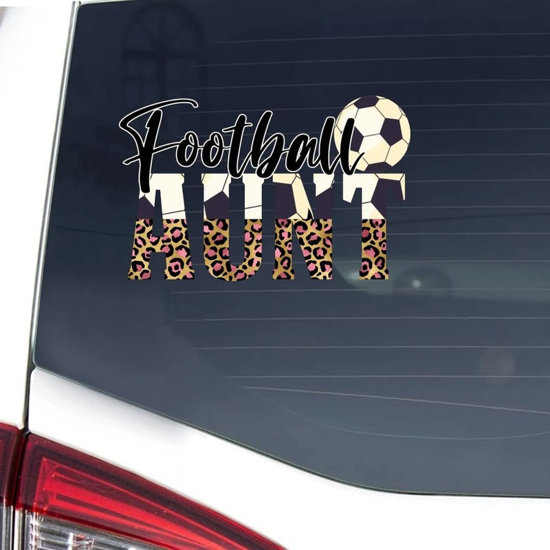 Football Aunt Sticker, Leopard Print Football Vinly Decal for Cars