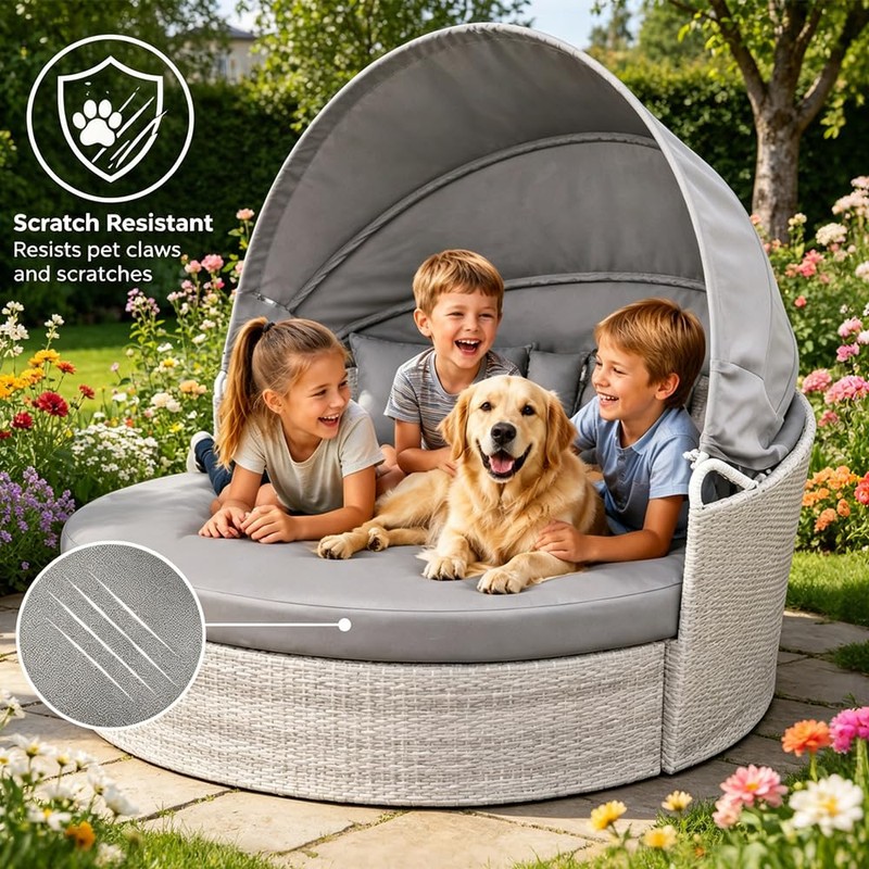 Outdoor Daybed Cushion Cover 66’’ with 3 Pillow Cases (Gray)