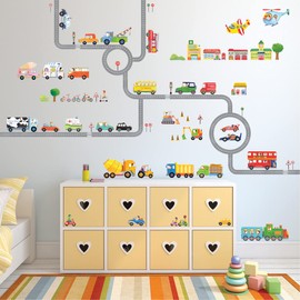 DECOWALL SG3-1404P1405 The Road and Transports Kids Wall Stickers Decals Peel and Stick Removable for Nursery Bedroom Living Room Art murals Decorations Decor Decorative repositionable Bathroom