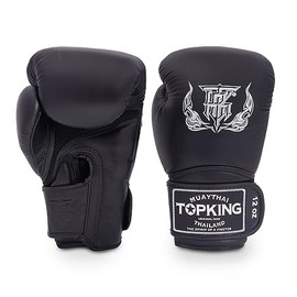 Top King Super Air Breathable Leather Gloves Muay Thai Boxing Gloves for Training or Sparring - Black, 14oz