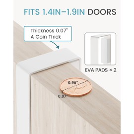 HULISEN Broom Holder Door Mount, Over the Door Broom and Mop Holder with 0.6" Thick Pads, Wood Mop Organizer Tool Hanger with 4 Racks & 2 Hooks for Laundry Cabinet Kitchen Garage, No Drills