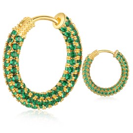 TOBENY Chunky Hoop Earrings for Women 14K Gold Plated Multcolors Cubic Zirconia Chunky Silver Gold Black Hoop Earrings Cubic Zirconia Hoop Earrings Minimalist Jewelry Gift, Copper, Cubic Zirconia