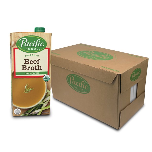 Pacific Foods Low Sodium Organic Beef Broth, 32 Fl Oz (Pack of 12)