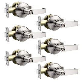 Lepushom 6 Pack Contemporary Brushed Nickel Door Handles Interior with Lock, Privacy Door Handle Lever for Bedrooms and Bathrooms, Suitable for Modern Home Decor