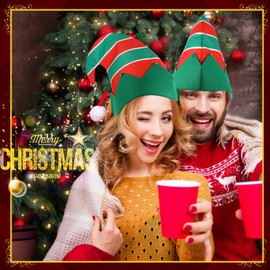 Laumoi 6 Pack Christmas Elf Felt Hats Green and Red Xmas Holiday Santa Hat Elf Bell Hat for Christmas Party Favors(Red Green Stripes)