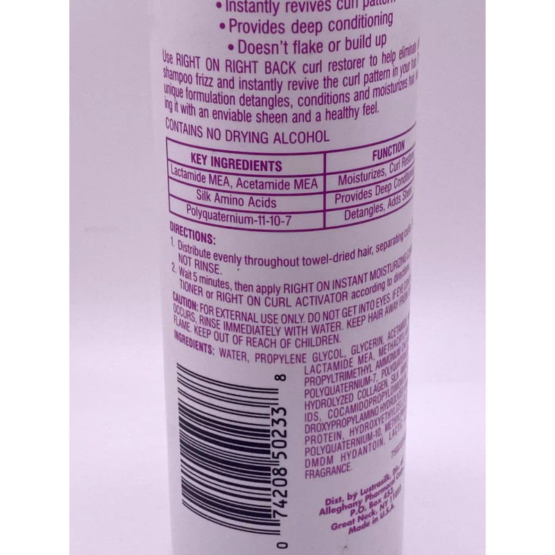 Lustrasilk Discontinued Original Right On After Shampoo Hair Curl Restorer