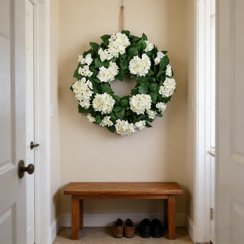 27" Hydrangea Wreath for Front Door – All-Season Wedding Décor