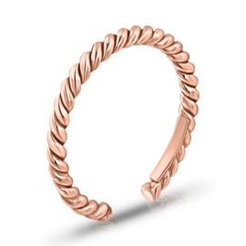 Sterling Silver Twisted Rope Open Band Adjustable Toe Ring for Women (Rose Gold Flashed)