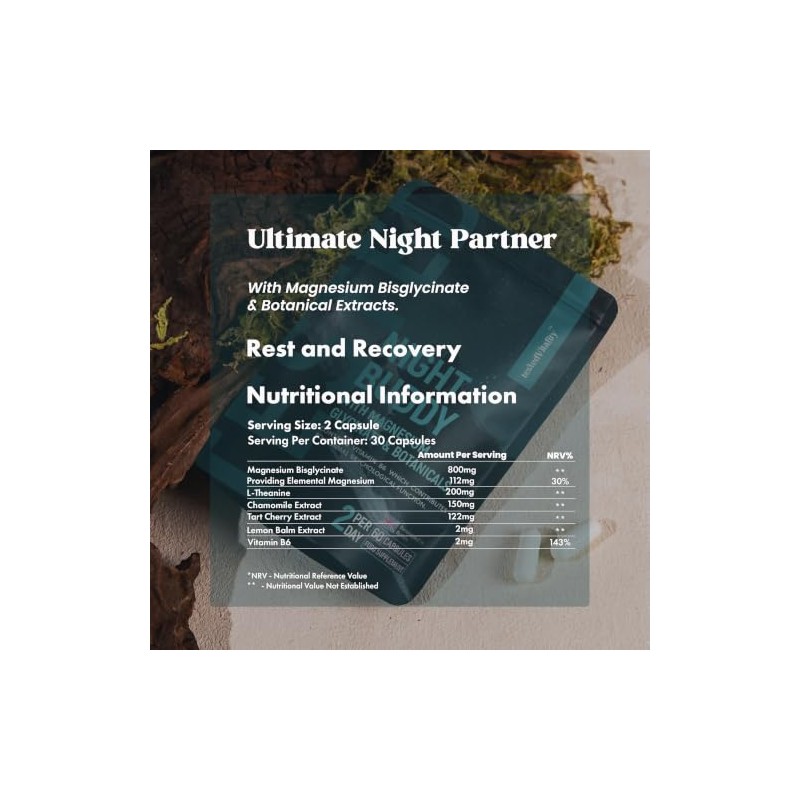Night Buddy Magnesium Glycinate | with Chamomile, L-Theanine, Tart Cherry,