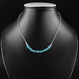 Yanara Sky Apatite Bar Nuggets Chips Crystals Choker Necklaces For Women 18" inches Adjustable Birthstone Gemstones Jewelry in Silver Plated Chain Birthday Gifts For Her