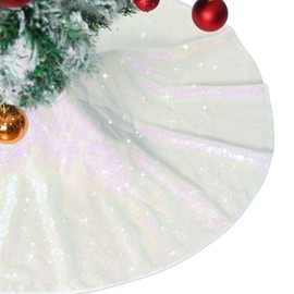 Christmas Tree Skirt 70" Round Sparkly Iridescent Sequin Large Tree Skirt Ornaments Xmas New Years Party Decorations