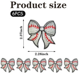ALAGUOPIPI 6Pcs Baseball Iron On Patches, Bow Patches, Sports Style Embroidered Patches, Baseball Bow Iron on Patches for Clothes, Backpacks, Hats, Jeans, T-Shirts, Vest (Baseball)