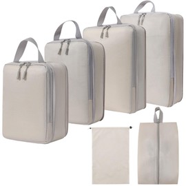 6 Stück Set Packen Organisatoren für Reisen Compression Packing Cubes Rucksack Koffer, Beige