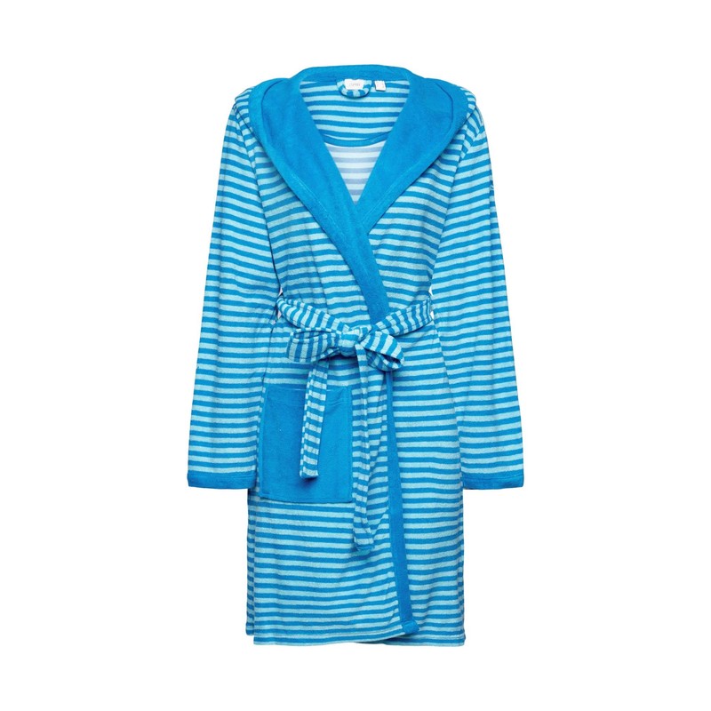 ESPRIT Striped Hooded Terry Bathrobe, turquoise