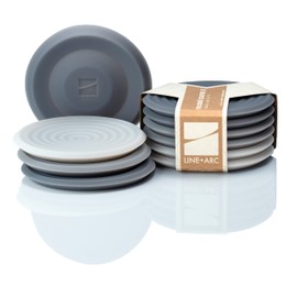 The Degrē Coasters XL (Smoke, Set of 6) by LINE+ARC. 10mm Thick, Dishwasher Safe, Stain-Resistant, Outdoor, Coffee Table, Silicone, Modern, Mid Century, Drink, Non-Absorbent, Housewarming Gift
