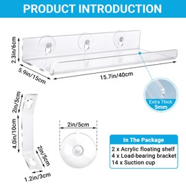 GREANER Suction Cup Shelf, 16 Inch Shelves for Windows for Plants, 2 Packs Clear Suction Cup Planters Window for Outdoor Indoor Plants, Living Room, Bathroom, Kitchen, Balcony