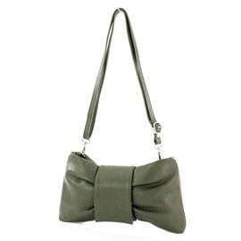 modamoda de T214 Women's Leather Shoulder Bag Clutch Shoulder Bag Bow Handmade in Italy, Black-green
