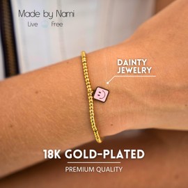 Made by Nami Golden Pearl Bracelet Women's Elastic Friendship Bracelets with Charms Made of Surgical Stainless Steel Hypoallergenic Waterproof Jewellery Gold, One size, Stainless Steel, No Gemstone