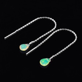 InfinitygemsArt White Opal Earrings For Women Pear Gemstone Threader Dainty Hypoallergenic Earring Pair - Natural Polished Crystal - Birthstone, Birthday Gifts for her, Energy Healing Crystals Jewelry in Silver Plated, Every Day Wear Jewelry, Elegant Gif