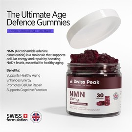 Swiss Peak NMN, NAD+ Vegan Gummies, 400mg per Gummy, 30 Count, Third-Party Lab-Tested, Maximum Strength, UK-Made | Anti-Aging, Cellular Repair, Energy Metabolism Booster