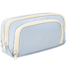 Large Capacity Pencil Case,Zip Smooth Pencil Pouch for Girls Boys with 4 Compartments Pen Bag Stationery Organizer Office Makeup Bag for Women Men(Blue)