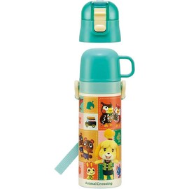 Skater SKDC4 Children's Water Bottle, 2-Way, Stainless Steel, Cup Included, 15.2 fl oz (430 ml), Animal Crossing, Diameter 2.7 x Height 9.1 inches (68 x 230 mm), Kids