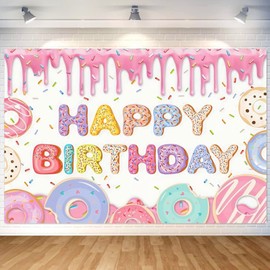 WODJR Donut Backdrop Donut Birthday Party Decorations Doughnut Backdrop Donut Birthday Backdrop Donut Banner Donut Birthday Banner Happy Birthday Backdrop for Donut Birthday Party Supplies Baby Shower