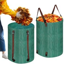 Leaf Collector Bag with Lid, Shoulder Strap, and Drawstring – Reusable Yard Garden Bag for Leaves and Lawn Trash, Perfect for Leaf Removal, Yard Clean-Up (Without lid, 48 Gallon)