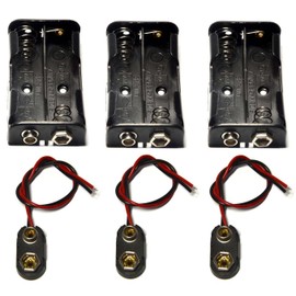 LAMPVPATH 3 Pcs 2 x 1.5V (3V) AA Battery Holder Leads with 3 Pcs 9V I Type Snap Connector Plastic Housing