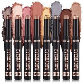 8 Piezas Sombra de Ojos en Barra, 8 Colores Resaltador Barra de Sombra de Ojos, Viene con una esponja mezcladora impermeable, Aplicación Duradera y Sin Esfuerzo (B)