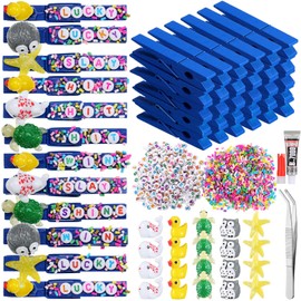 VioraWhite 40 Pieces Cheer Pins Spirit Clips Wooden Clothes Pins for Backpacks Mini Resin Ducks 400 Pcs Colored Beads Clothes Pin Decorations for Team Gifts(Deep Blue,Classic)