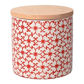 Bloomingville Carla Express Storage Container Pot Airtight Diameter 10 x Height 10 cm Red Ceramic Bamboo Holds Approx. 400 ml